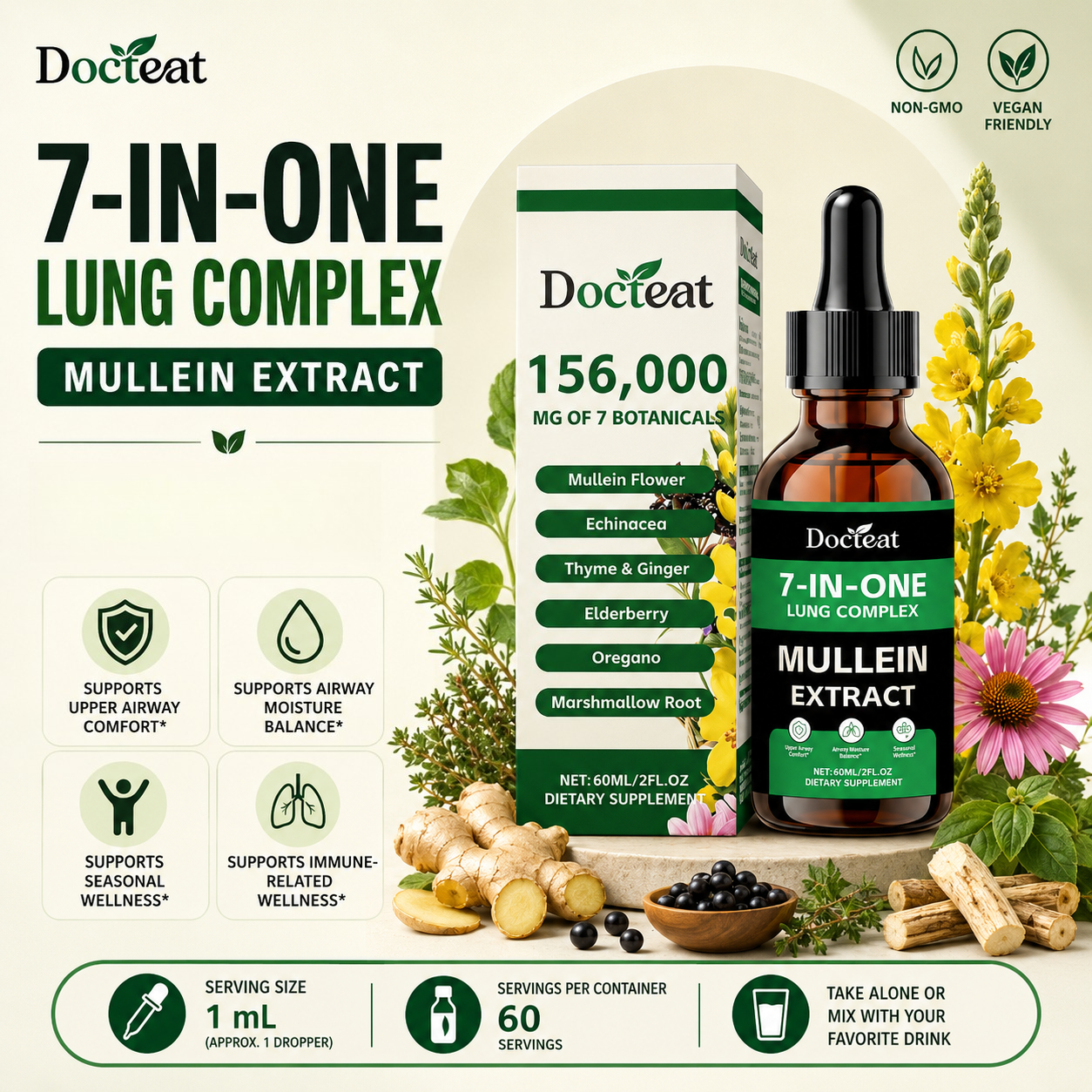 Herbal Wellness - Docteat 7-in-1 Mullein Extract Drops 60ML
